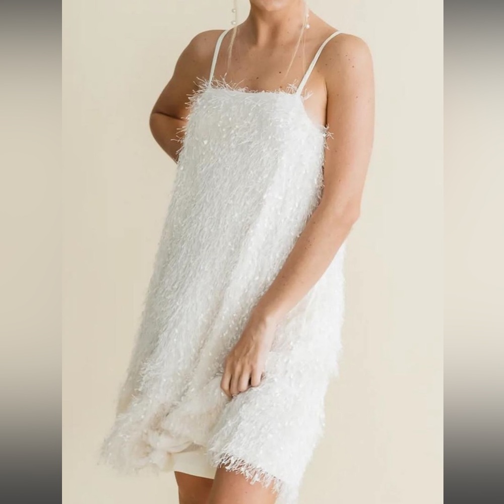 NWT Flare Feathered Mini Dress
